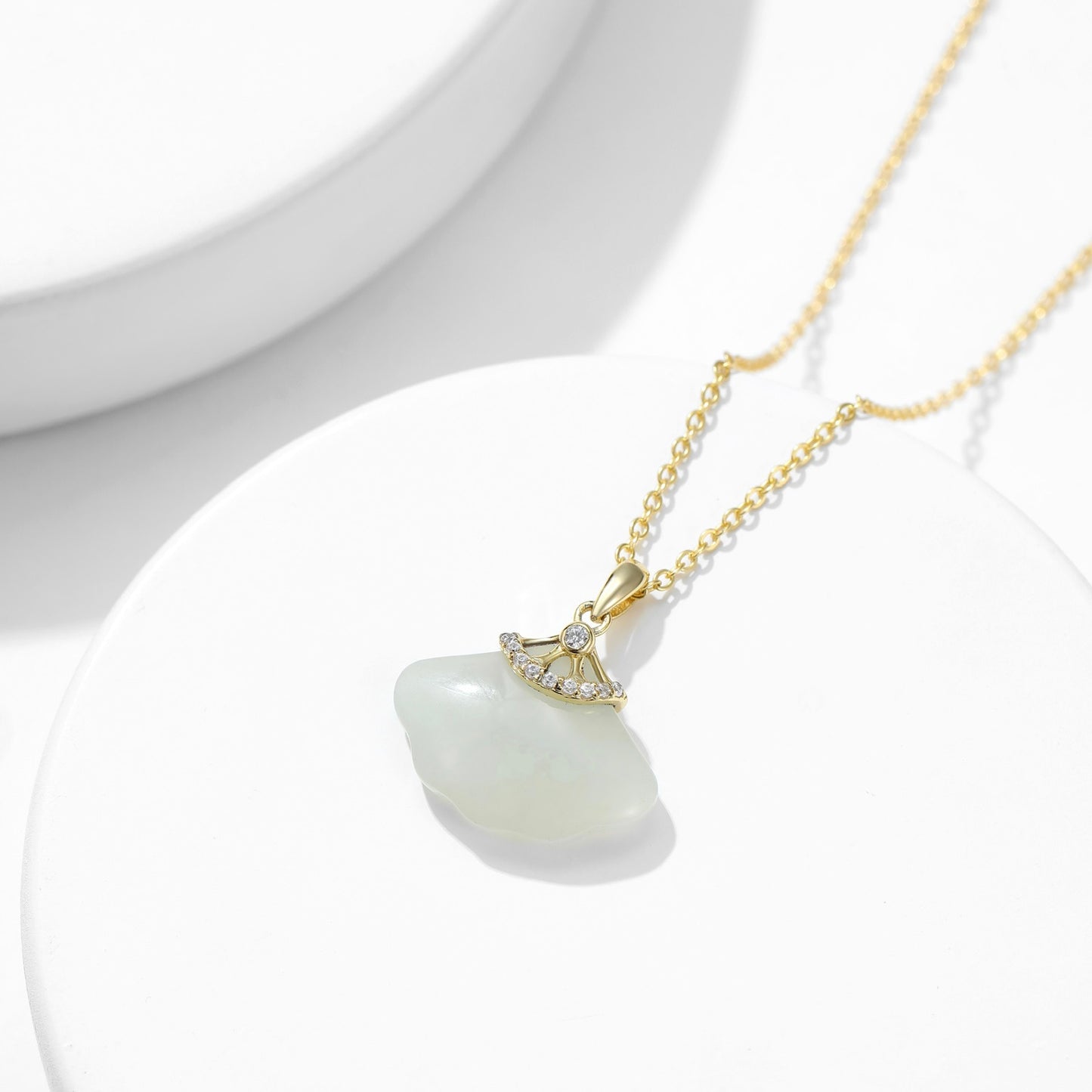 S925 Diamond Palmette Jade Necklace