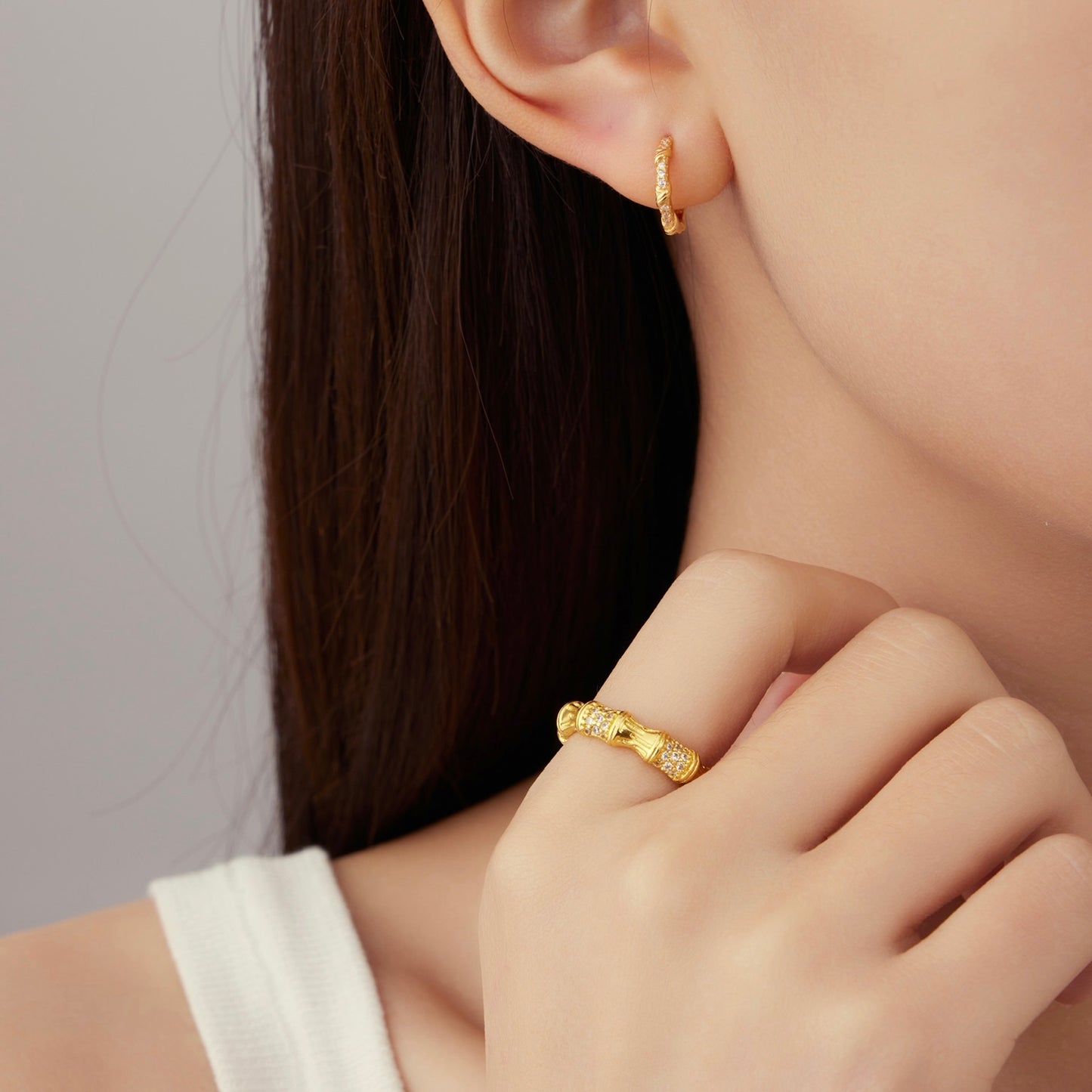 S925 Bamboo Knot Gold Earring